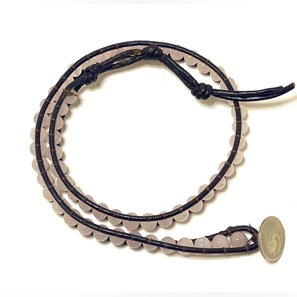 Genuine Leather and Rose Quartz Artisan Made Wrap Bracelet New - Picture 6 of 6